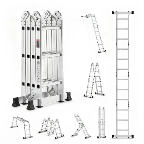 VEVOR Multifunctionele Ladder, 7-in-1 Multifunctionele Ladder, A-Frame, 3-traps Verstelbare Telescopische Ladder, 3,5m Hoge Uitschuifladder, Laddersteiger, Draagvermogen 150kg voor Thuis- en Buitenwerk