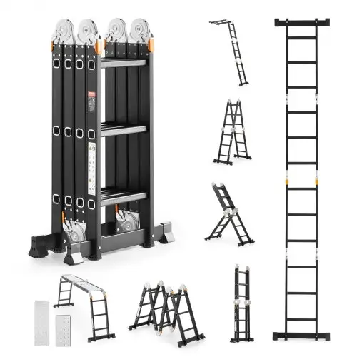 VEVOR Multifunctionele Ladder, 7-in-1 Multifunctionele Ladder, A-Frame met 3 Treden en Steigerplank, Telescopische Ladder, Ladderframe 3550 mm, Zware Ladder, Draagvermogen 150 kg, voor Buitenhuisgebruik