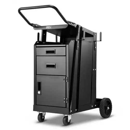 VEVOR Mobiele Werkplaatswagen, Laswagen met 2 Laden en Afsluitbare Kast, Draagvermogen 158 kg, 360° Zwenkwielen, Lasapparatuurwagen voor MIG-lasapparaat, Plasmasnijder