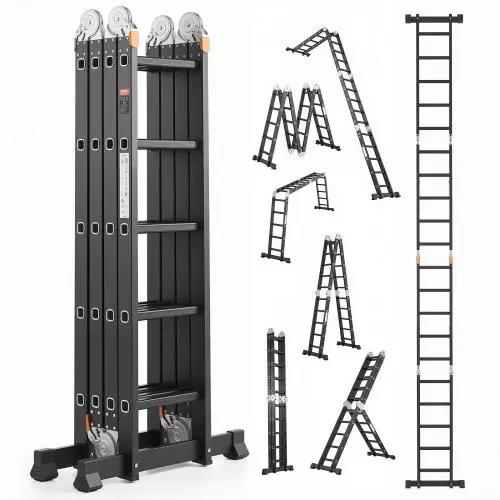 VEVOR Multifunctionele Ladder, 7-in-1 Multifunctionele Ladder, A-Frame 5-Stappen Telescopische Ladder, Ladderframe 5800 mm, Verstelbare Zware Ladder, Draagvermogen 150 kg voor Buitenhuis