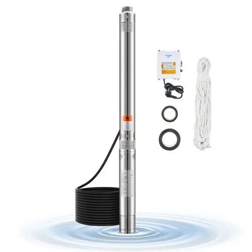 VEVOR Diepwaterpomp, 910W ingangsvermogen, 100L/min. Debiet, 53m opvoerhoogte, met 20m kabel, externe bedieningskast, roestvrijstalen waterpomp, voor industriële irrigatie en thuisgebruik, IP68