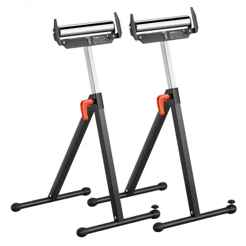 VEVOR Set van 2 rolstandaards, draagvermogen 113 kg, in hoogte verstelbaar 68-109 cm, opvouwbare werkstandaard met rolkop en randgeleiders van gepolijst staal, voor tafelzaagaansluiting, verlengstuk