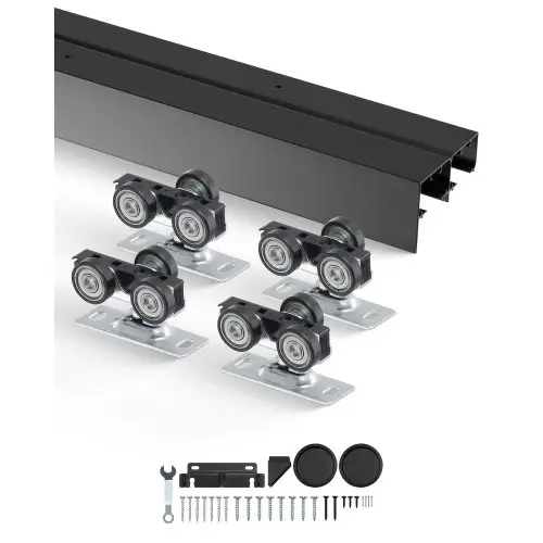 VEVOR Schuifdeurbeslag Railset Schuifdeursysteem 1219 mm, Dubbele rails Schuifdeursysteem Gemaakt van aluminiumlegering, Geschikte deurbreedte 622 mm x 2, Schuifdeurbeslag Draagvermogen 68 kg