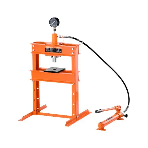 VEVOR 10 t hydraulische werkplaatspers (H-frame) met persplaat, verstelbare hydraulische pers (max. cilinder 130 mm) met overdrukventiel, geschikt voor buigen, richten en ponsen Oranje