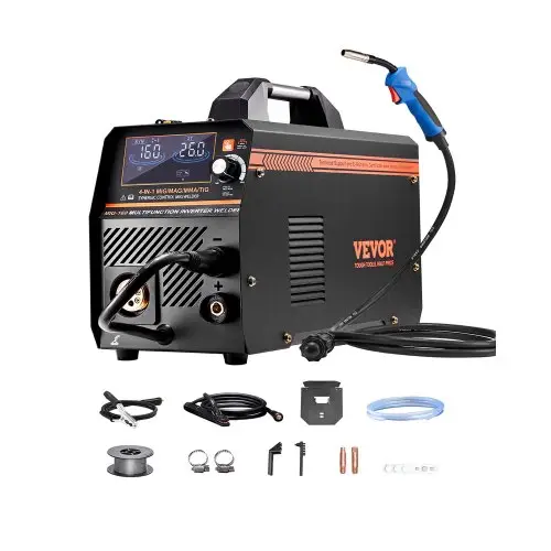 VEVOR MIG-lasapparaat, 160A-lasapparaat, synergisch MIG-lasapparaat, 4-in-1 gas-/MIG-/MMA-/lift-TIG-multiproceslasapparaat met IGBT-invertertechnologie en LCD-scherm