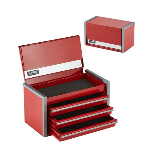 VEVOR Gereedschapskist 218,4 x 118 x 120 mm, Gereedschapskist met 3 laden, Gereedschapskoffer met EVA-inzetstukken en PP-voetkussens, Robuust staal met kogellageropening en poedercoating, Rood
