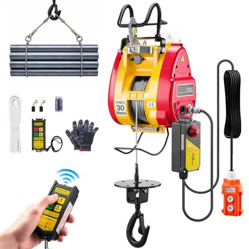 VEVOR 2-in-1 elektrische takel, capaciteit 500 kg, draagbare lier van 1800 W, hefhoogte 30 m, 11 m/min met bekabelde en draadloze afstandsbediening, voor garage, magazijn, fabriek, hef- en sleepwerkzaamheden