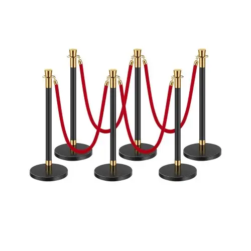 VEVOR Drijvende barrière (6 stuks) met 4 rode fluwelen touwen (1,5 m lang), roestvrijstalen drangende barrière met navulbare voet voor tentoonstellingen, zwart