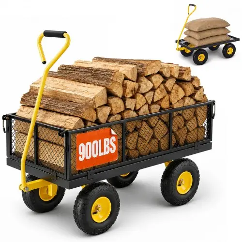 VEVOR handkar 965x560x535 mm, tuinkar, transportkar op wielen, gereedschapskar met wielen en afneembare zijpanelen van gaas (om te bouwen tot een platte kar) en 180° draaibare handgreep
