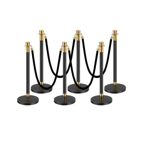 VEVOR Drijvende barrière (6 stuks) met 4 zwarte fluwelen touwen (1,5 m lang), roestvrijstalen drangende barrière met navulbare voet voor tentoonstellingen