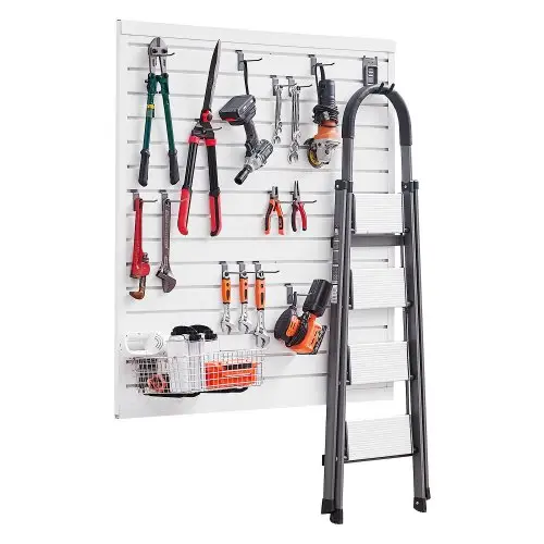 VEVOR Gereedschapswand 1230x1235x20mm, PVC Garage Slatwall, Witte Wandorganizer, 136kg per Paneel, Slatwall Paneel met Koppelingsstructuur & DIY Zagen, Geschikt voor Opslag & Display