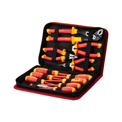 VEVOR 12-delige geïsoleerde schroevendraaierset, professionele elektrische schroevendraaierset, geïsoleerde gereedschapsset voor elektriciens, met magnetische kruiskoppunten en geïsoleerde tangen en zijtangen
