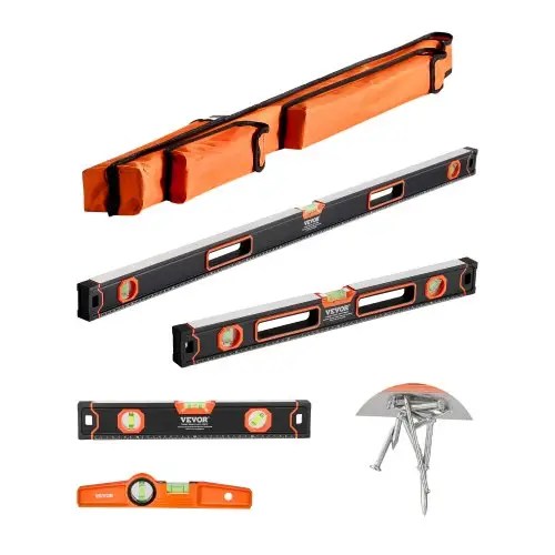VEVOR 4-delige torpedo-waterpasset, 120/60/40/25 cm, alle magnetische waterpassen, liniaal voor 45/90/180 graden, magnetische waterpas in doos van aluminiumlegering