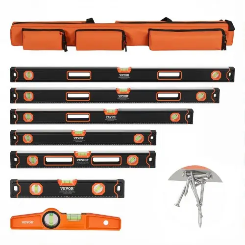 VEVOR 6-delige waterpasset, waterpasset van 200/120/80/60/40/25 cm, waterpasbuisliniaal voor 45/90/180 graden, meetinstrument van aluminiumlegering (alleen de 25 cm-versie heeft een magneet).