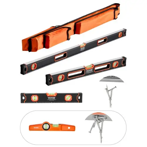 VEVOR 4-delige torpedowaterpasset, 120/60/40/25 cm dooswaterpasset, liniaal voor 45/90/180 graden, meetinstrument van aluminiumlegering (alleen 10 inch is magnetisch)