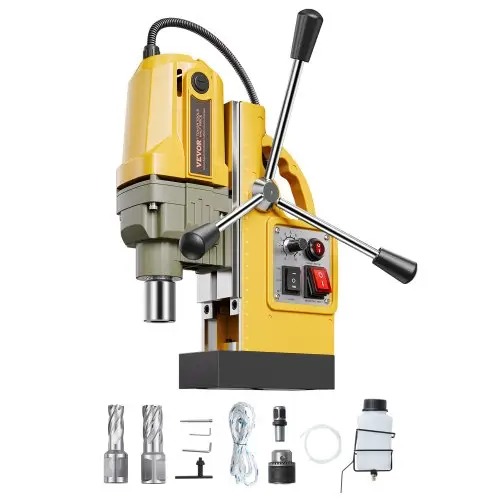 VEVOR Magnetische Boorkernboormachine 1200W φ50mm, 12500N Draagbare Elektrische Magneetboormachine met 2 Kernboren, 850rpm Boor voor Metalen Oppervlakten Industrie DIY Geel