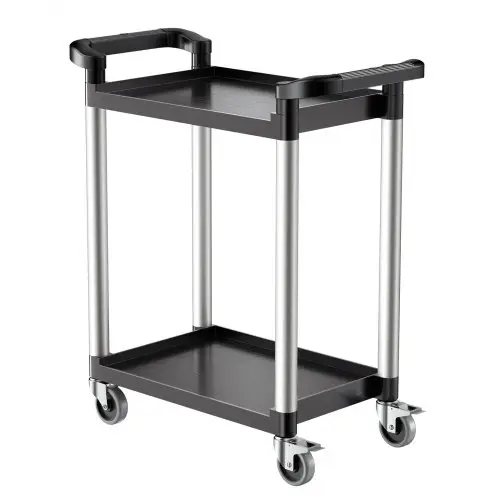 VEVOR Multifunctionele trolley, 136 kg laadvermogen, 2-laags kunststof gereedschapswagen met 360° zwenkwielen (2 met remmen), 800 x 410 x 945 mm Grote serveerwagen voor magazijn, kantoor, thuis, restaurant, keuken