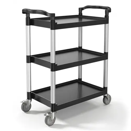 VEVOR Universele Trolley, 136 kg, 3-laags universele trolley van kunststof met 360° zwenkwielen (2 met remmen), 880x410x990 mm, grote serveerwagen voor magazijn, kantoor, thuis, restaurant, keuken