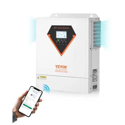 VEVOR Hybrid Solar Inverter, 3500W, Alles-in-één zuivere sinusomvormer en -lader, 24V DC naar eenfasige 220/230V AC, met ingebouwde 100A MPPT-zonnecontroller, voor off-grid systemen met loodzuur-lithiumbatterijen