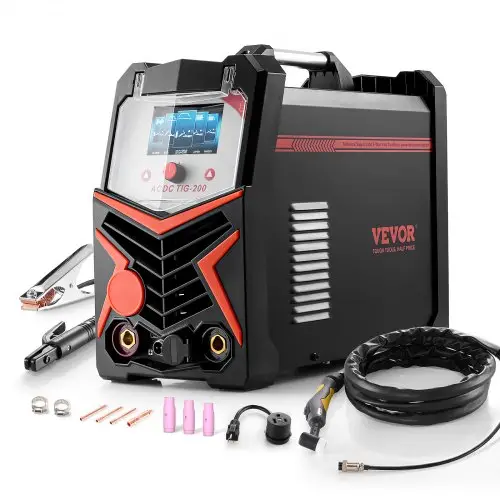 VEVOR TIG-lasapparaat, 200 A 6-in-1 aluminiumlasapparaat (LED-display) – AC TIG/DC TIG/AC-puls TIG/DC-puls TIG/puntlassen/MMA (elektrodelassen), met synergistische IGBT-besturing