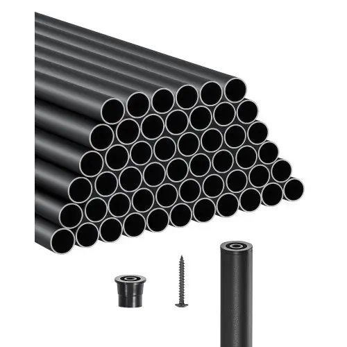VEVOR trapleuning, set van 51 stuks, φ19x813 mm aluminium trapleuning, decoratieve ronde staaf, holle terrasleuning met doppen en schroeven voor trappen, veranda's en patio's, matzwart