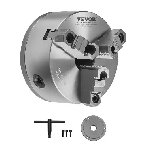 VEVOR 3-klauwplaat, φ160 mm, zelfcentrerende klauwplaat met 38,1 mm 8-draads draagplaat, klembereik 3-145 mm met T-bouten, HT300 materiaal, voor hout-/metaaldraaibanken