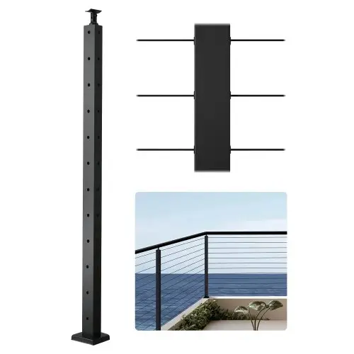 VEVOR Kabelleuningpaal, 106,7x3x5 cm Stalen hoekleuningpaal, met L-vormige voorgeboorde gaten, SUS304 roestvrijstalen leuningpaal, set van 1, zwart, 1JZLGZXHS10607YXO001V0