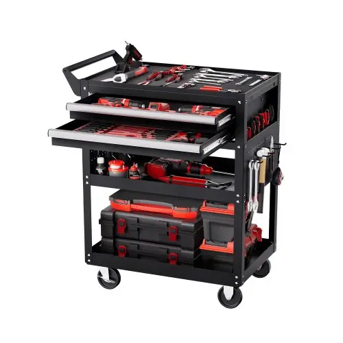 VEVOR Gereedschapswagen 785x450x945 mm, draagvermogen 181 kg, werkplaatswagen met 2 laden, opbergorganizer voor gereedschap van monteurs, voor garage, magazijn en reparatiewerkplaats, zwart