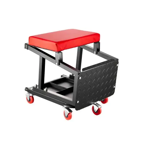 VEVOR Monteur Kruk Garagestoel Werkstoel Werkplaatskruk (draagvermogen 136 kg) met wielen, 360° draaibare werkplaatskruk met gereedschapsopslag, opstapkruk voor garage, werkplaats, autoreparatie