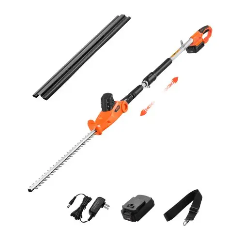 VEVOR Accu-heggenschaar, 1200 tpm, 199-248 cm uitschuifbaar, heggenschaar voor hoge takken, 20 V accu, snoerloze elektrische heggenschaar met 51 cm mes, 5 hoeken verstelbaar voor tuin en erf