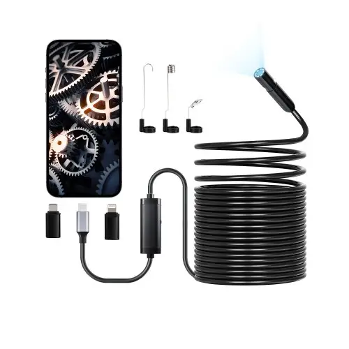 VEVOR endoscoopcamera met 15m kabel, 1920P HD inspectiecamera voor Android en iOS, industriële rioolcamera met licht - 8 LED's, 2x zoom, IP67 slangcamera voor auto, loodgieterswerk