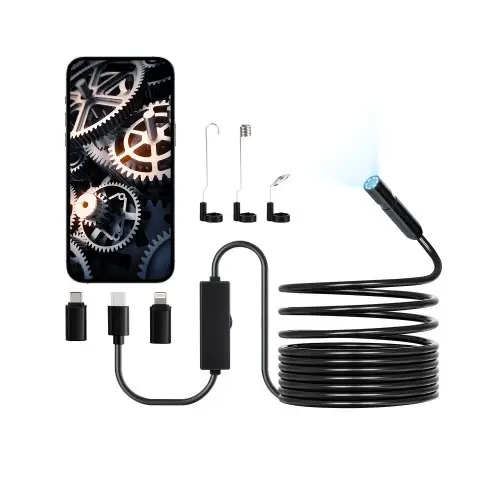 VEVOR Endoscoopcamera met licht, 1920P HD Endoscoop voor Android en iOS, Inspectiecamera met 8 LED-lampjes en 5 m lange kabel, 2x zoom, Waterdichte IP67 Rioolcamera voor auto en loodgieterswerk