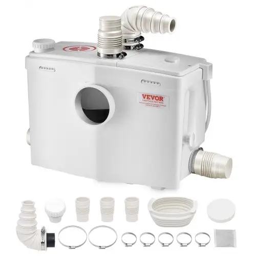 VEVOR 1200W afvalwaterpomp, 180 l/min. debiet, 10 m opvoerhoogte, rioolpomp met 4 waterinlaten, rioolopvoerstation voor toilet, kelder, douche, wastafel, wasruimte, badkuip