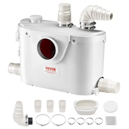 VEVOR Rioolpomp, 500 W, 110 l/min. Debiet, 8 m opvoerhoogte, Rioolpomp met 4 waterinlaten, Afvalwaterpompstation voor toilet, kelder, douche, wastafel, wasruimte, badkuip