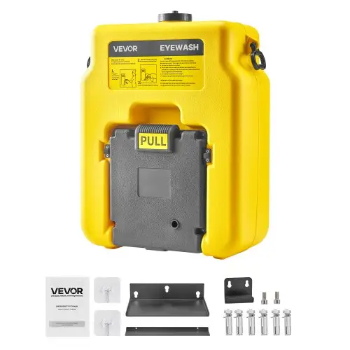 VEVOR 53 L Oogspoelstation, OSHA-goedgekeurd oogspoelstation voor wandmontage/vlak oppervlak, oogreinigingsapparaat met 2 sproeiers, EHBO-oogspoelunits voor scholen, laboratoria en fabrieken, geel