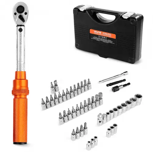 VEVOR Click momentsleutel met 1/4 inch aandrijving 2,3-27,1 Nm, tweeweg momentsleutel met verlengstangen en boor, 72 tanden ±3% hoge precisie voor autoreparatie Oranje