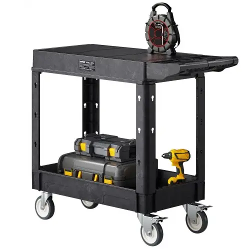 VEVOR Gereedschapswagen, draagvermogen 250 kg, werkplaatswagen, multifunctionele wagen van kunststof met twee schappen en 360° zwenkwielen (2 met remmen), geschikt voor magazijn, garage en schoonmaak, 1015x450x850 mm