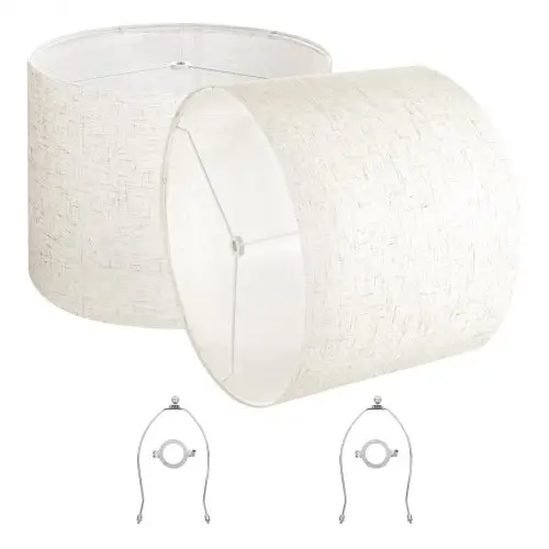 VEVOR Drumlampenkap 40 x 40 x 30 cm (boven x onder x hoog), 2 stuks linnen + PVC vervangende kappen, lampenkap met harp voor tafellampen, staande lampen, hanglampen (licht linnen)