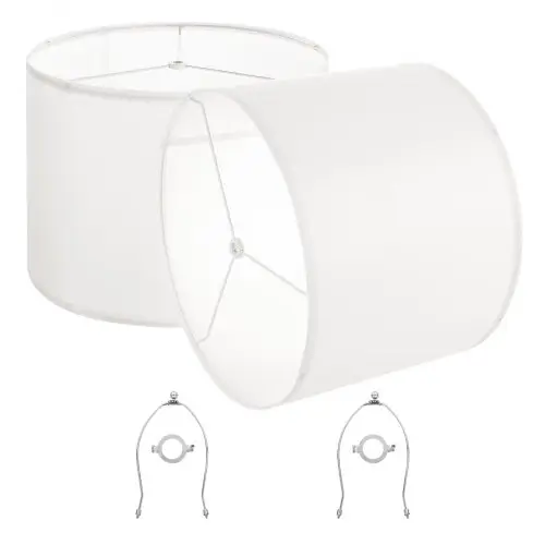 VEVOR Drumlampenkap 40 x 40 x 30 cm (boven x onder x hoog), 2 stuks grote vervangende kappen van linnen + PVC, lampenkap met harp voor tafellampen, staande lampen en hanglampen (crèmewit linnen)