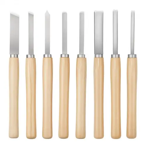 VEVOR houtdraaigereedschapset, 8-delige houtdraaibeitels met koolstofstalen blad, 2 schuine beitels, 1 speerpunt, 1 steekbeitel, 1 ronde punt, 3 gutsen, 1 Oxford tas, houtdraaigereedschap