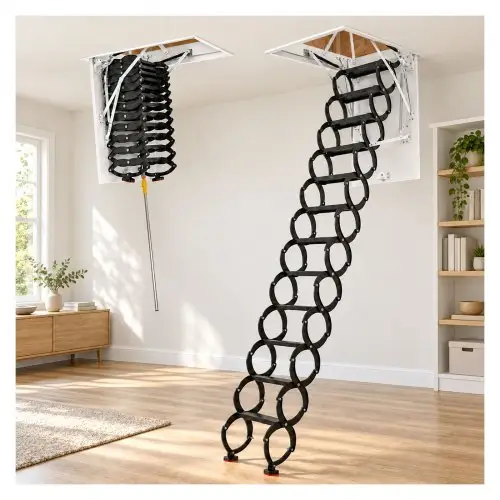 VEVOR Zolderladder, draagvermogen 299,4 kg, geschikt voor plafondhoogtes van 2,9-3,1 m en een openingsmaat van 1000,76 x 698,5 mm, schaarladder van gelegeerd staal met trekstang voor zolder