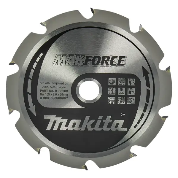 Makita 165 x 20 mm 10-tands Cirkelzaagblad Hout | Makforce - B-32100