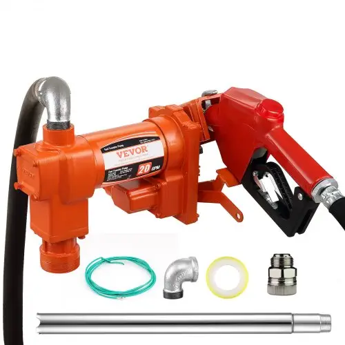 VEVOR brandstofpomp, 12 V DC, 20 GPM, 1/4 HP, dieselpomp met automatische sproeier, uitlaatslang en aanzuigleiding voor benzine, diesel, kerosine, ethanol- en methanolmengsels en biodiesel.