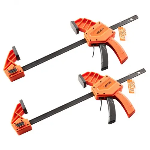 VEVOR houtbewerkingsklemmen, 2-pack, 12-inch opening, Quick-Grip F-klem met 330 lbs draagvermogen, 3,3-inch diepte, kunststof en koolstofstaal, metaalbewerking, oranje + zwart