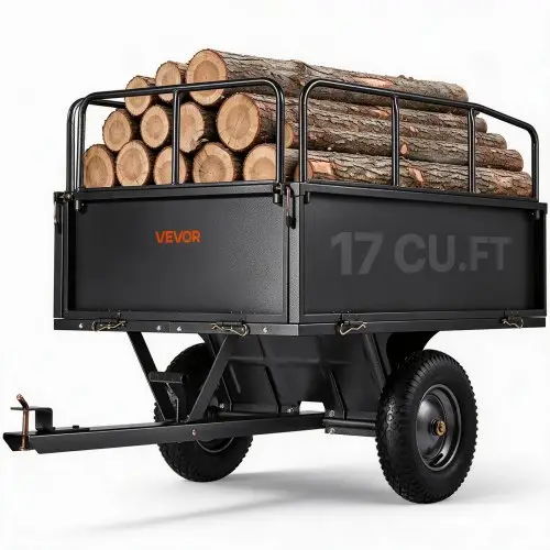 VEVOR Dump Trailer, 272 kg capaciteit, ATV UTV Transport Trailer, Pull-Along Kipper met 40,64 cm banden, Handtrek of voetpedaal, Yard Trailer voor grasmaaiers en tractoren