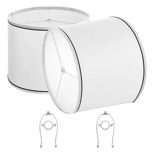 VEVOR Drumlampenkap 290 x 320 x 245 mm (boven x onder x hoog), 2 middelgrote vervangende kappen van linnen + PVC, lampenkap met harp voor tafellampen en staande lampen (wit met zwarte rand)