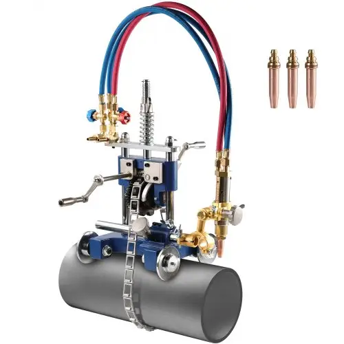 VEVOR handmatige pijpsnijmachine, 5-50,8 mm dikke pijpafschuiningsmachine met ketting, 0°-45° verstelbare hoekgassnijmachine met 3 tips, draagbare branderafschuiningsgassnijmachine