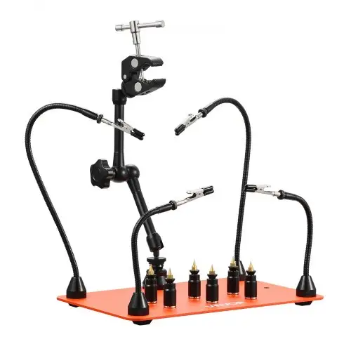 VEVOR Soldeerhulp Derde Hand, Magnetisch Soldeerstation, 4 Flexibele Armen, met 6 PCB-kolomhouders en 360-graden heteluchtpistoolhouder, Helpende Hand voor Elektronische Reparatiewerkzaamheden, 279 x 178 x 3mm