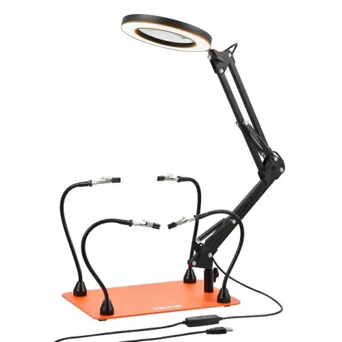 VEVOR Soldeerhulp Derde Hand, Magnetisch Soldeerstation, 4 Flexibele Armen, Gereedschap met 3x LED Vergrootlamp & Antislip Basis, voor Elektronische Reparaties, Handwerk, Hobby's, Doe-het-zelf