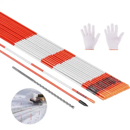 VEVOR sneeuwstokken, verpakking van 200 stuks, 122 cm lang, diameter 6,35 mm, opritstokken met stalen bits van 30 cm, reflecterende opritmarkering, glasvezelstokken voor parkeerplaatsen, trottoirs en sneeuwruimen